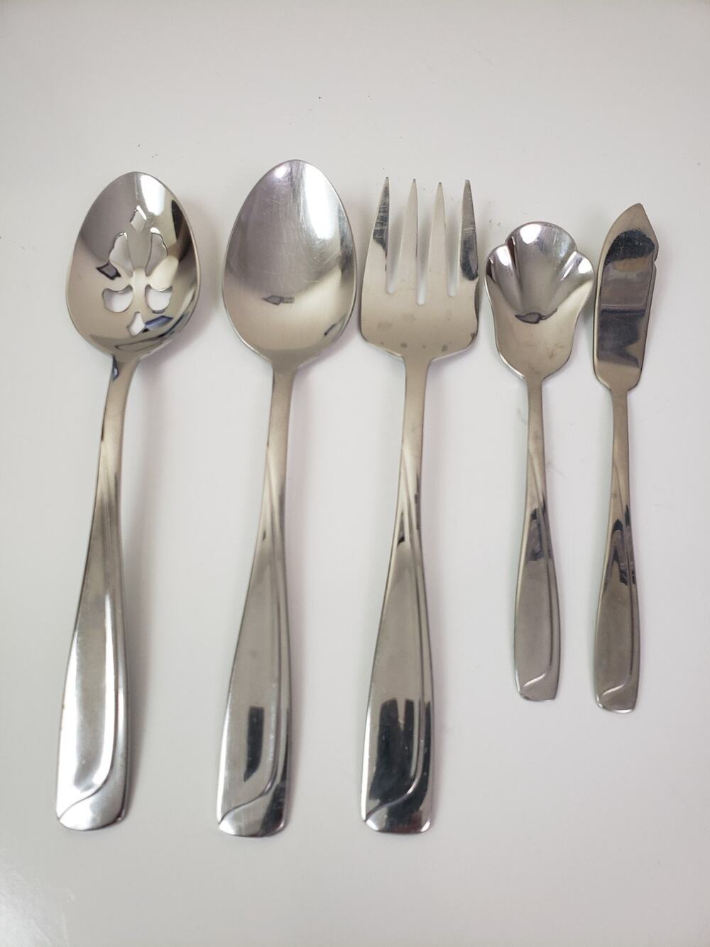 Pfaltzgraff Stainless Steel Echo 18/8 Serving Pierce Spoons Fork Knife 5 Pieces